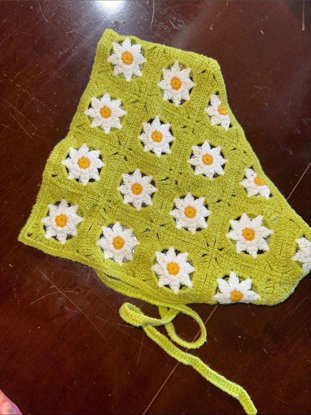 Kids Crochet Daisy Bonnet in Lime Green
